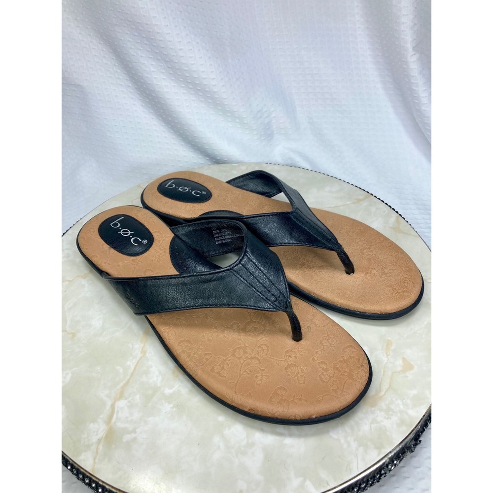 b.o.c. Born Concept Thong Flip Flop Sandals Womens 11 Black Tan Comfort Summer